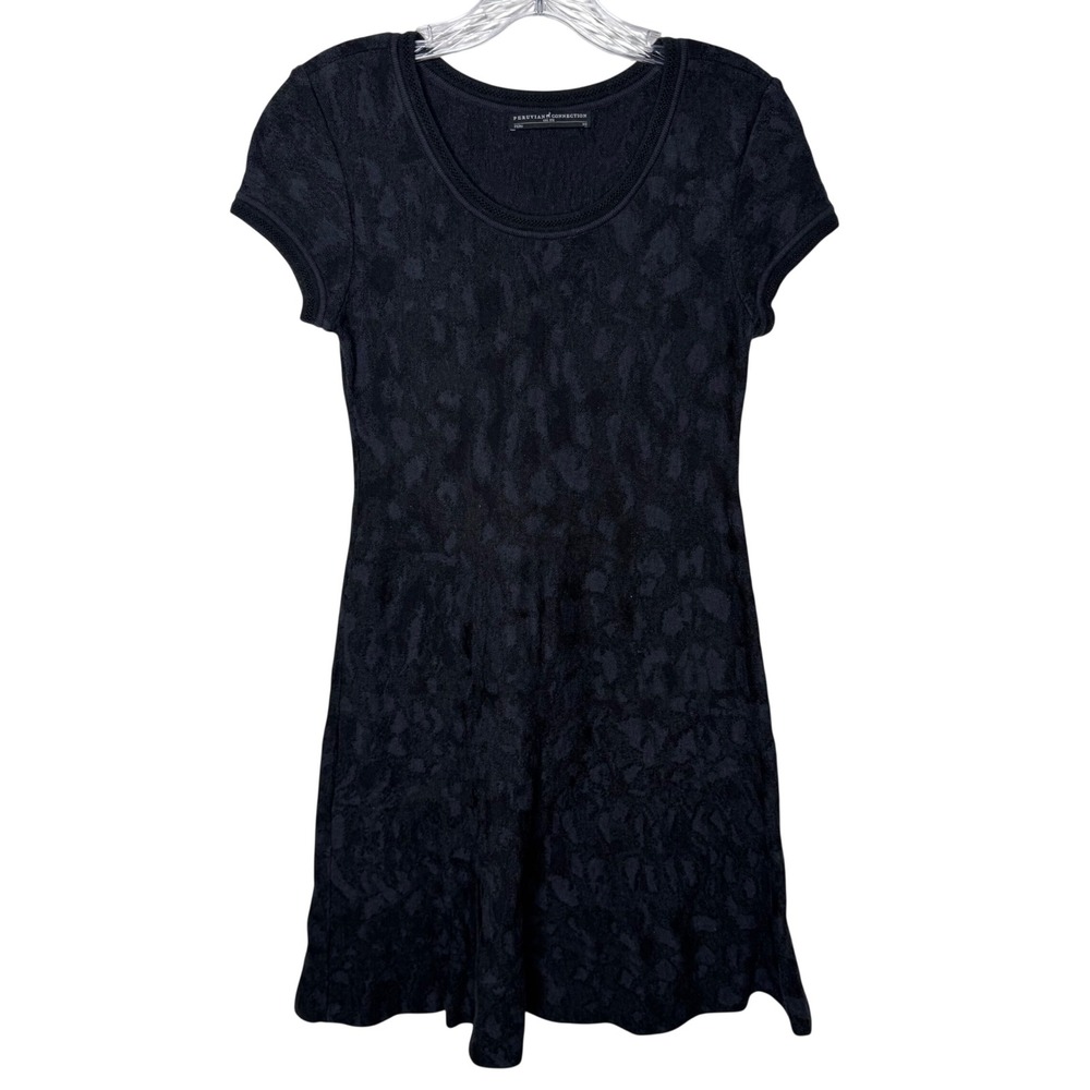 Peruvian Connection Womens XS Black Pima Cotton Leopard Jacquard Knit Dress